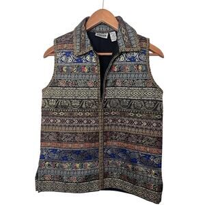 Chico’s Design Embroidered Vest Multicolor Full Zip Women’s Sz 0 (Small)